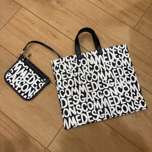Comme des Garcons Black & White Logo Tote with Matching Pouch